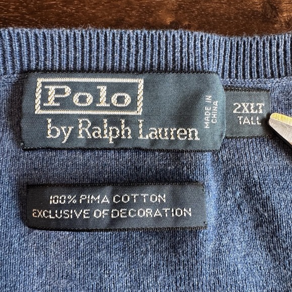 Polo Ralph Lauren Men's 2XLT 100% Pima Cotton Blue With Yellow Pony Sweater Vest - Picture 7 of 10
